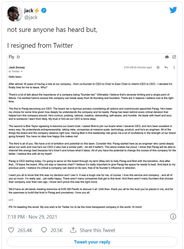 توییت استعفای جک دورسی